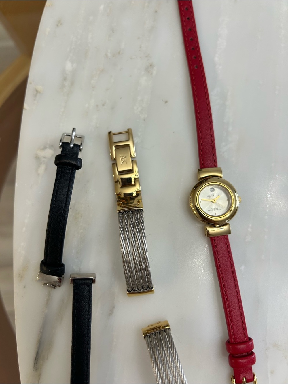 Anne Klein Classic Red Genuine Leather Strap Gold-Tone Women's Watch - Picture 10 of 11